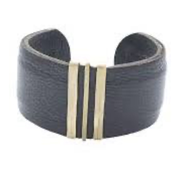 CLP Jewelry Triple Bronze Bar Brown Leather Cuff Bracelet Colorado MSRP $88 - Picture 4 of 4